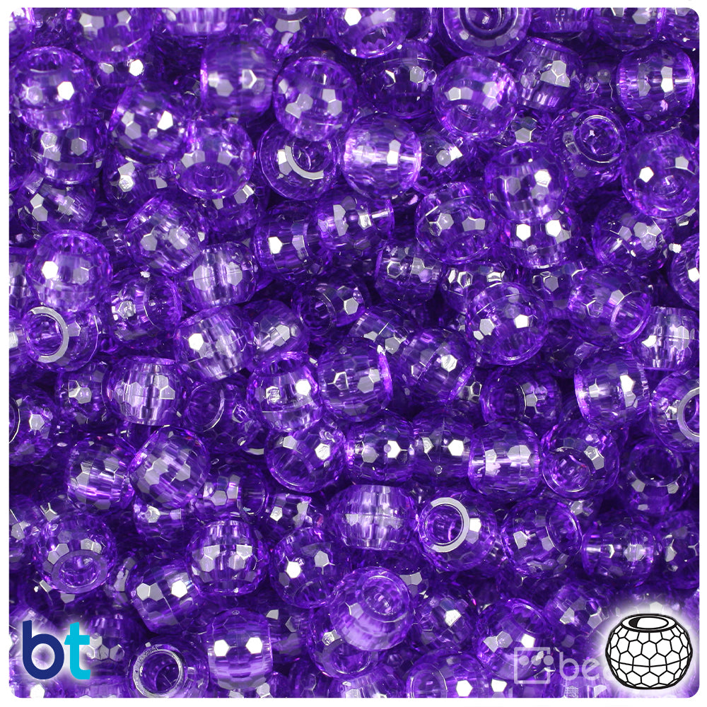 Amethyst Transparent 9mm Faceted Barrel Pony Beads (500pcs)