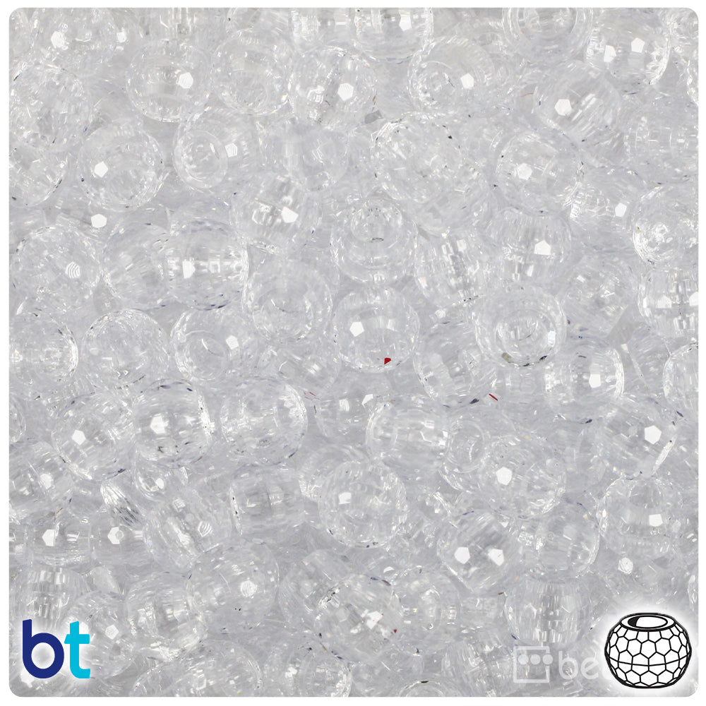 Crystal Transparent 9mm Faceted Barrel Pony Beads (500pcs)