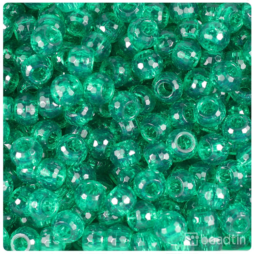 Emerald Transparent 9mm Faceted Barrel Pony Beads (100pcs)