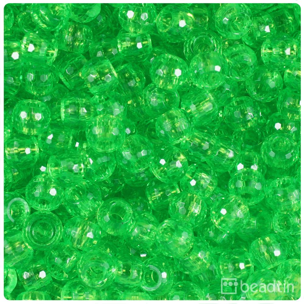 Lime Transparent 9mm Faceted Barrel Pony Beads (100pcs)