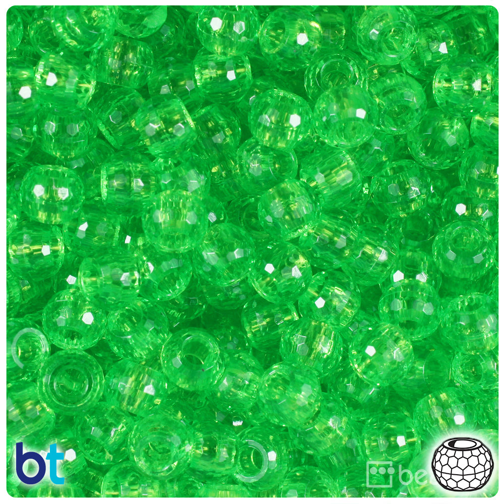 Lime Transparent 9mm Faceted Barrel Pony Beads (500pcs)