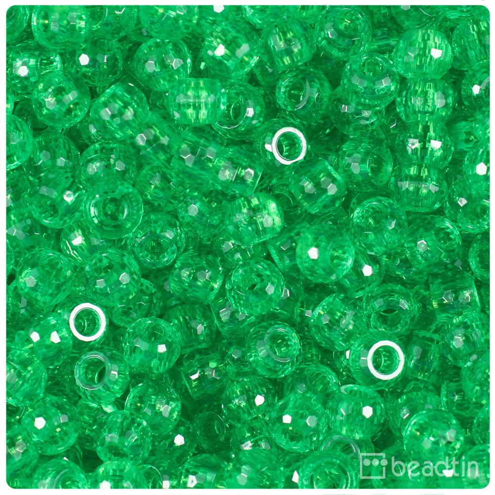 Mint Transparent 9mm Faceted Barrel Pony Beads (100pcs)