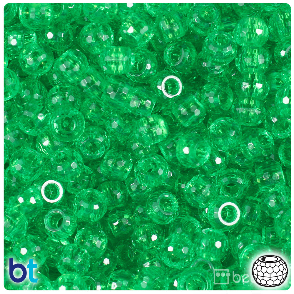 Mint Transparent 9mm Faceted Barrel Pony Beads (500pcs)