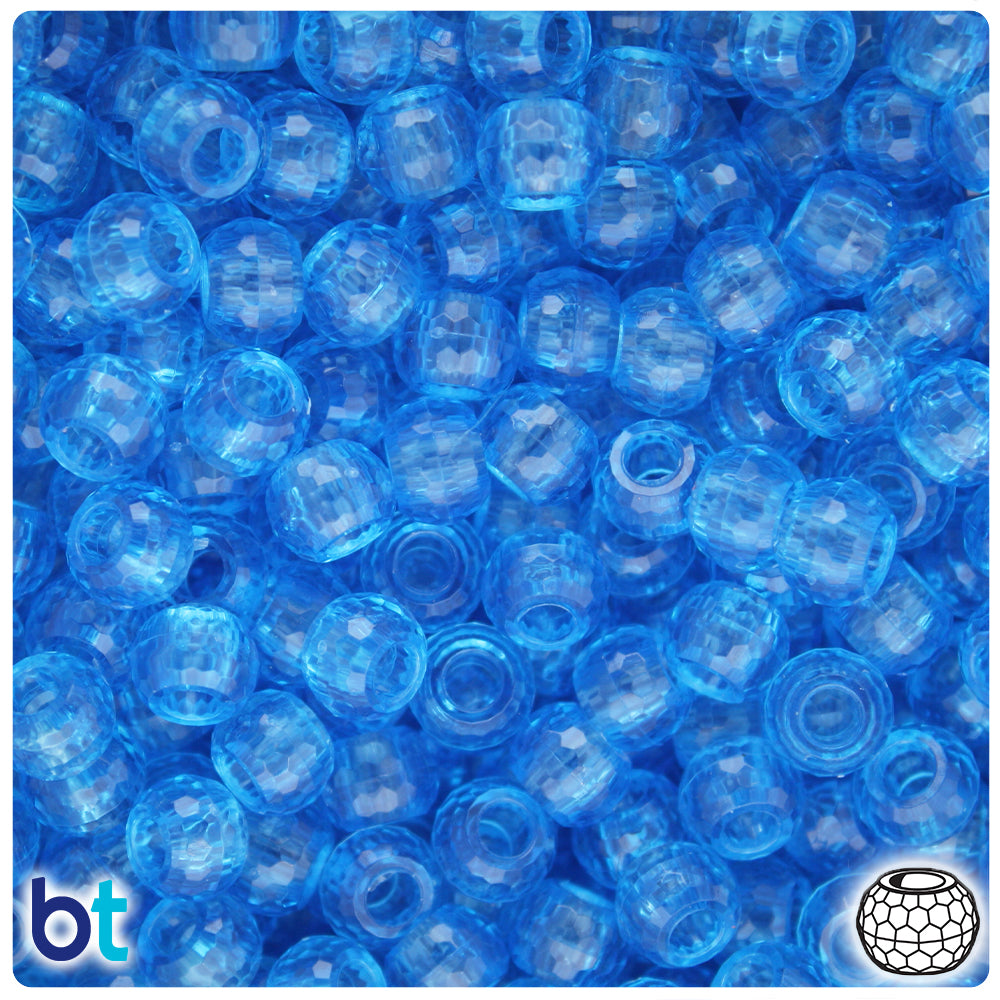 Light Sapphire Transparent 9mm Faceted Barrel Pony Beads (500pcs)