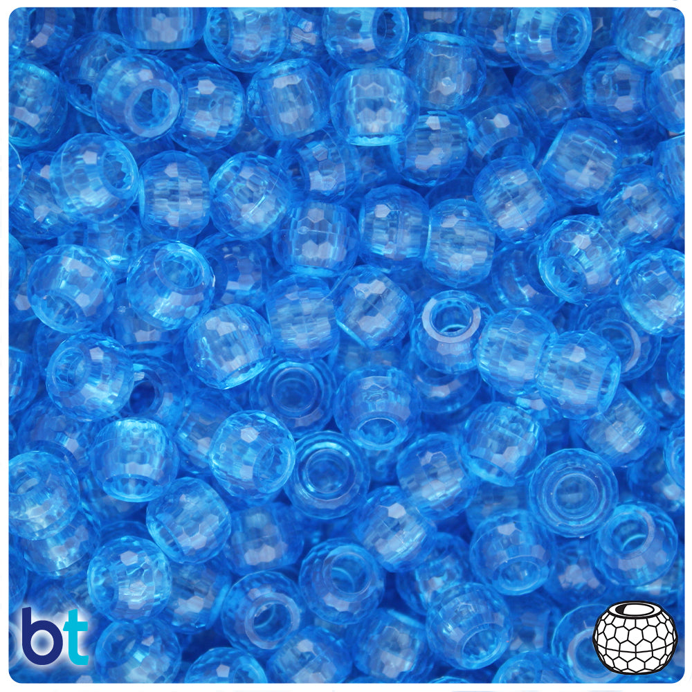 Light Sapphire Transparent 9mm Faceted Barrel Pony Beads (100pcs)