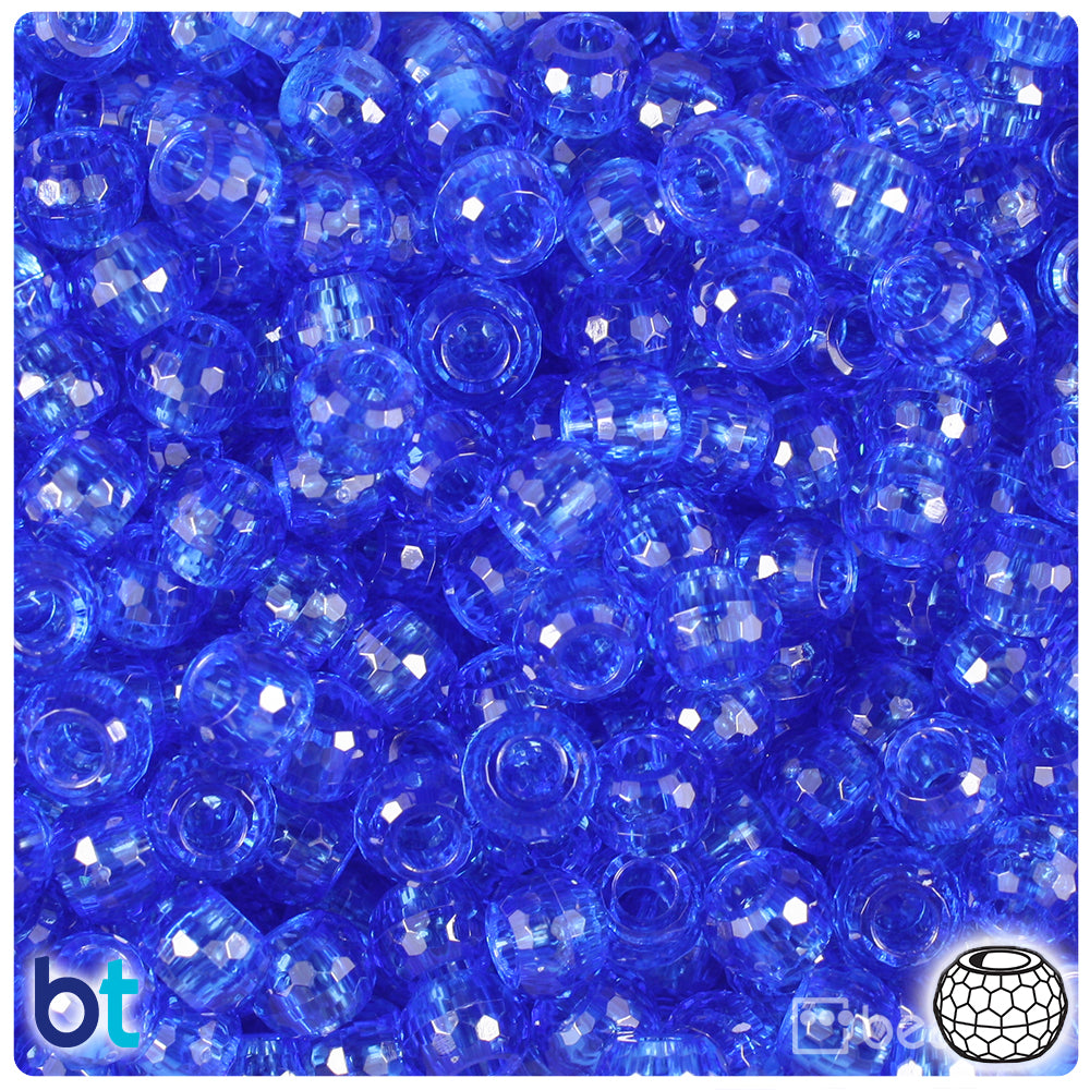 Dark Sapphire Transparent 9mm Faceted Barrel Pony Beads (500pcs)