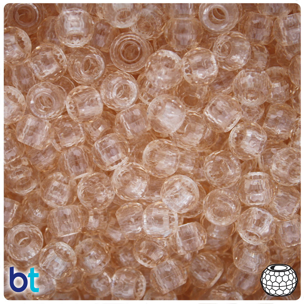 Champagne Transparent 9mm Faceted Barrel Pony Beads (100pcs)