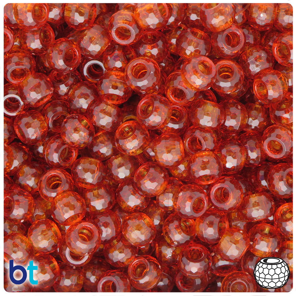 Tortoise Transparent 9mm Faceted Barrel Pony Beads (100pcs)