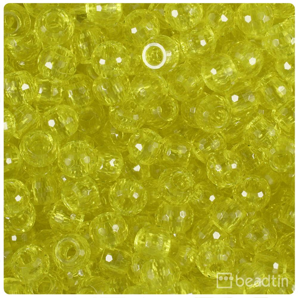 Yellow Transparent 9mm Faceted Barrel Pony Beads (100pcs)