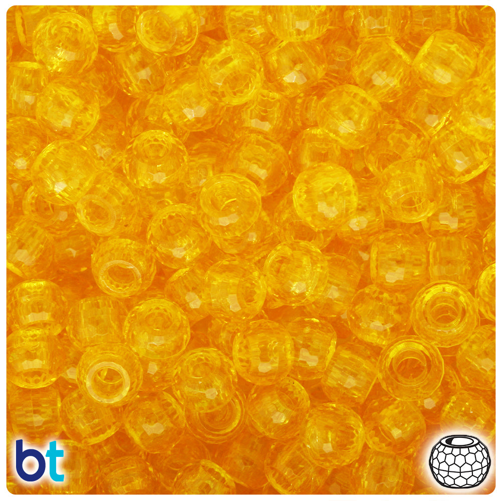 Dark Yellow Transparent 9mm Faceted Barrel Pony Beads (500pcs)