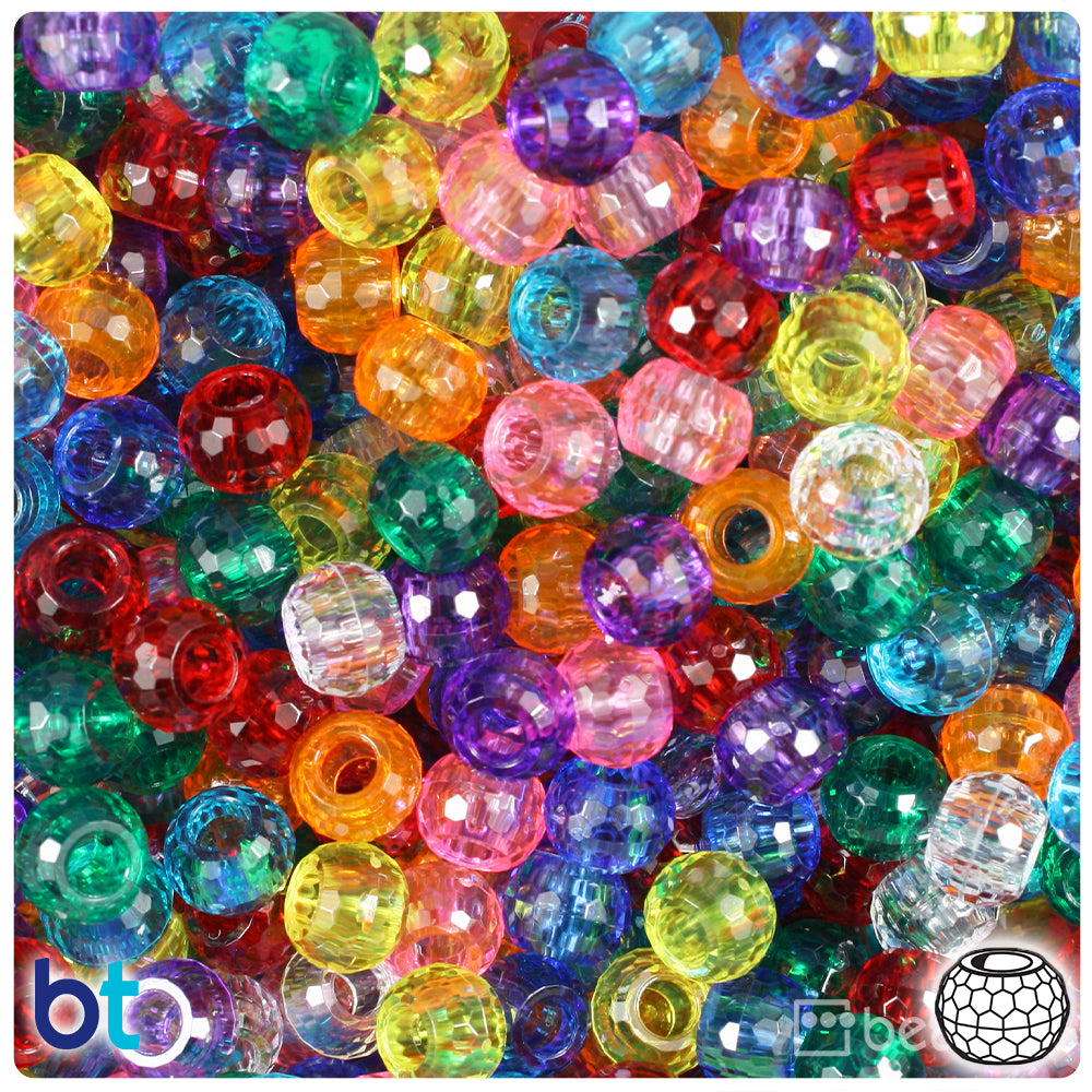 Transparent Mix 9mm Faceted Barrel Pony Beads (500pcs)