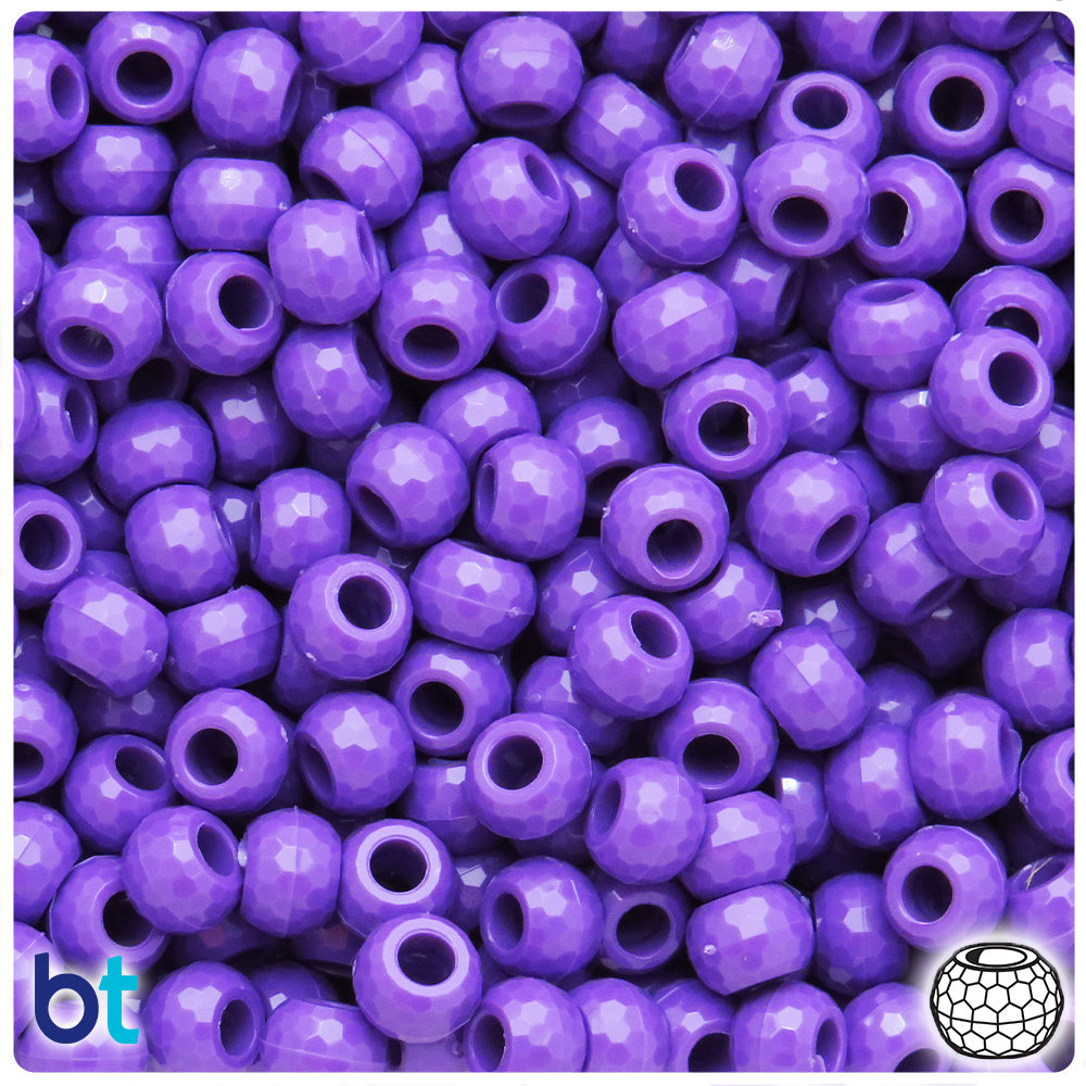 Dark Lilac Opaque 9mm Faceted Barrel Pony Beads (100pcs)