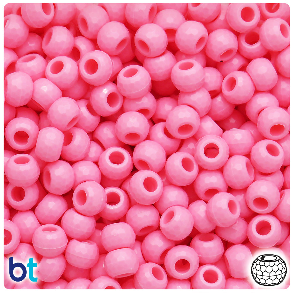 Baby Pink Opaque 9mm Faceted Barrel Pony Beads (500pcs)