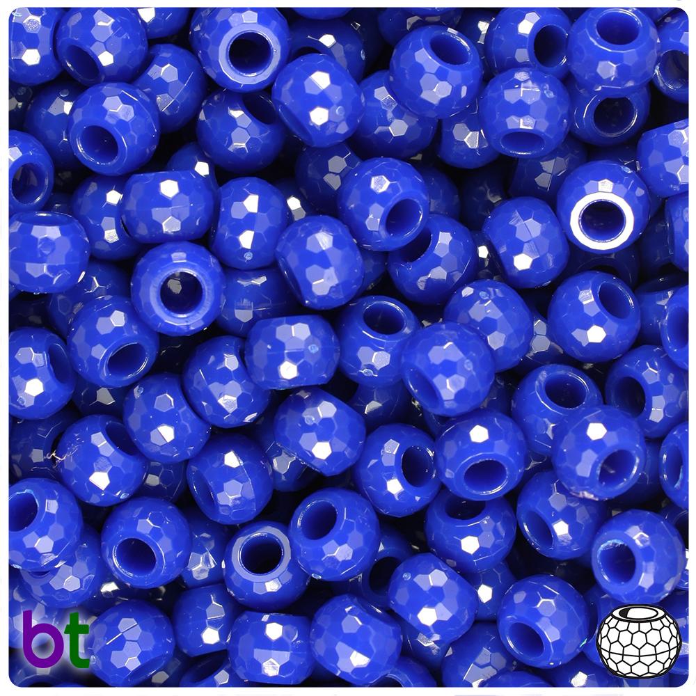 Royal Blue Opaque 9mm Faceted Barrel Pony Beads (100pcs)