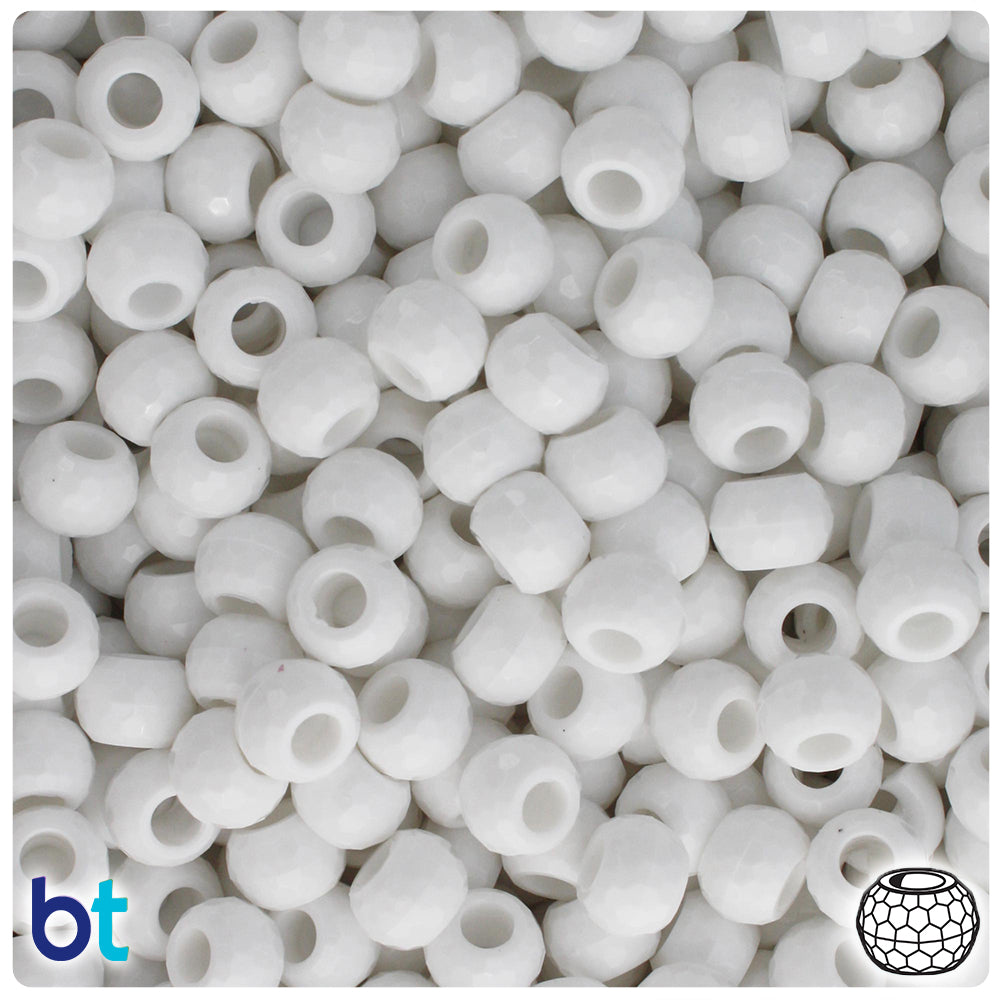 Bright White Opaque 9mm Faceted Barrel Pony Beads (500pcs)