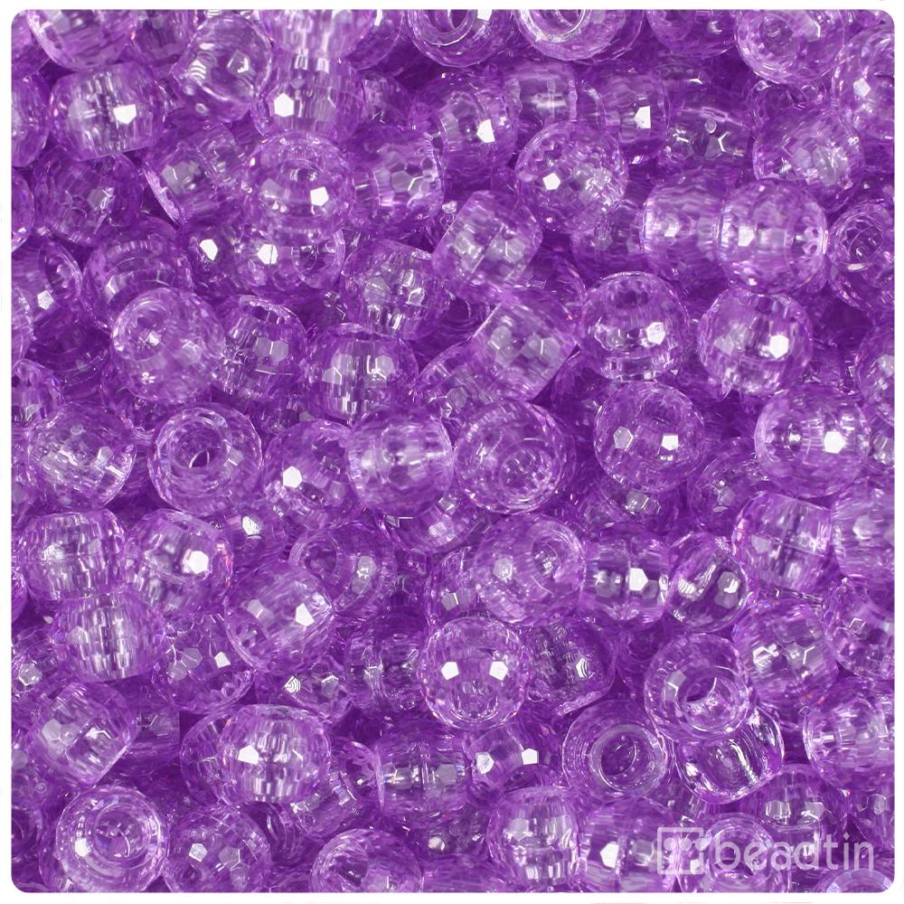 Light Amethyst Transparent 9mm Faceted Barrel Pony Beads (100pcs)