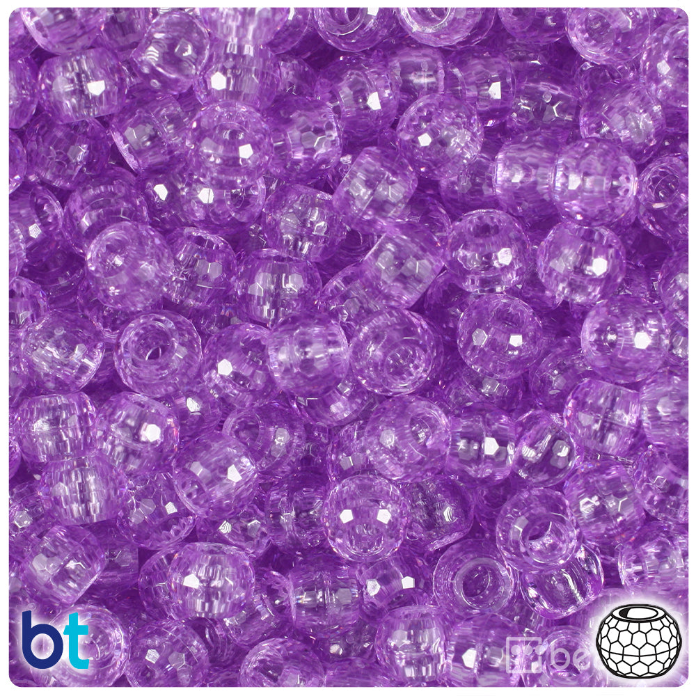 Light Amethyst Transparent 9mm Faceted Barrel Pony Beads (500pcs)