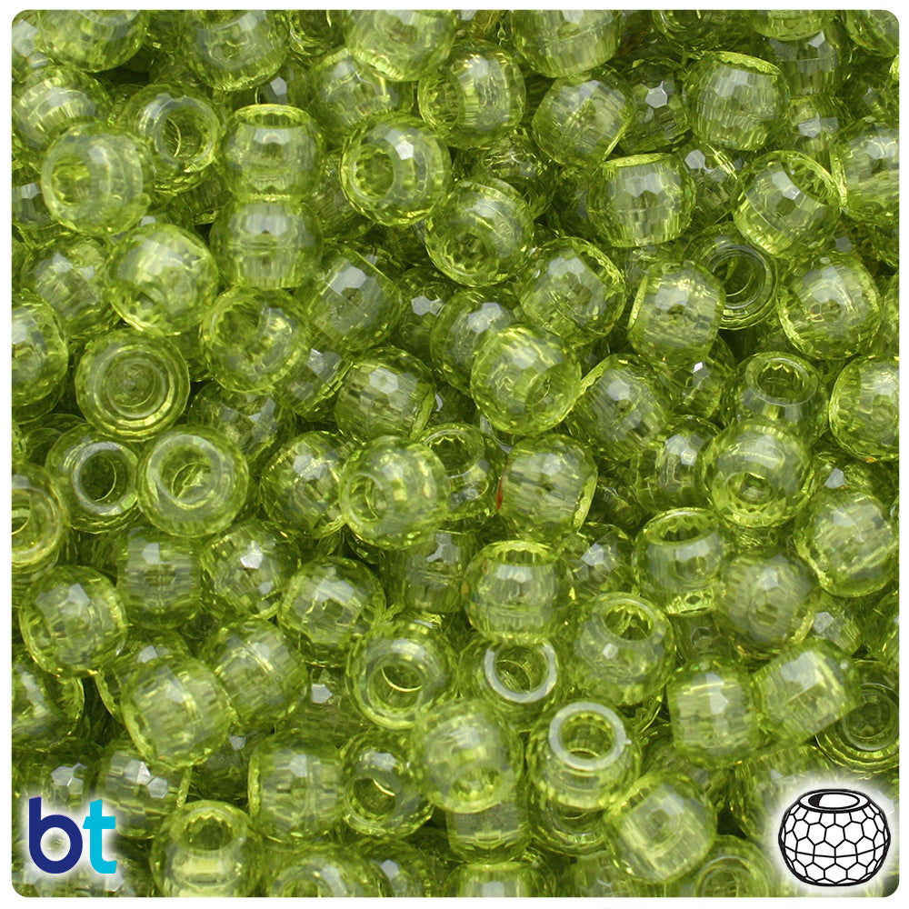 Light Avocado Transparent 9mm Faceted Barrel Pony Beads (500pcs)
