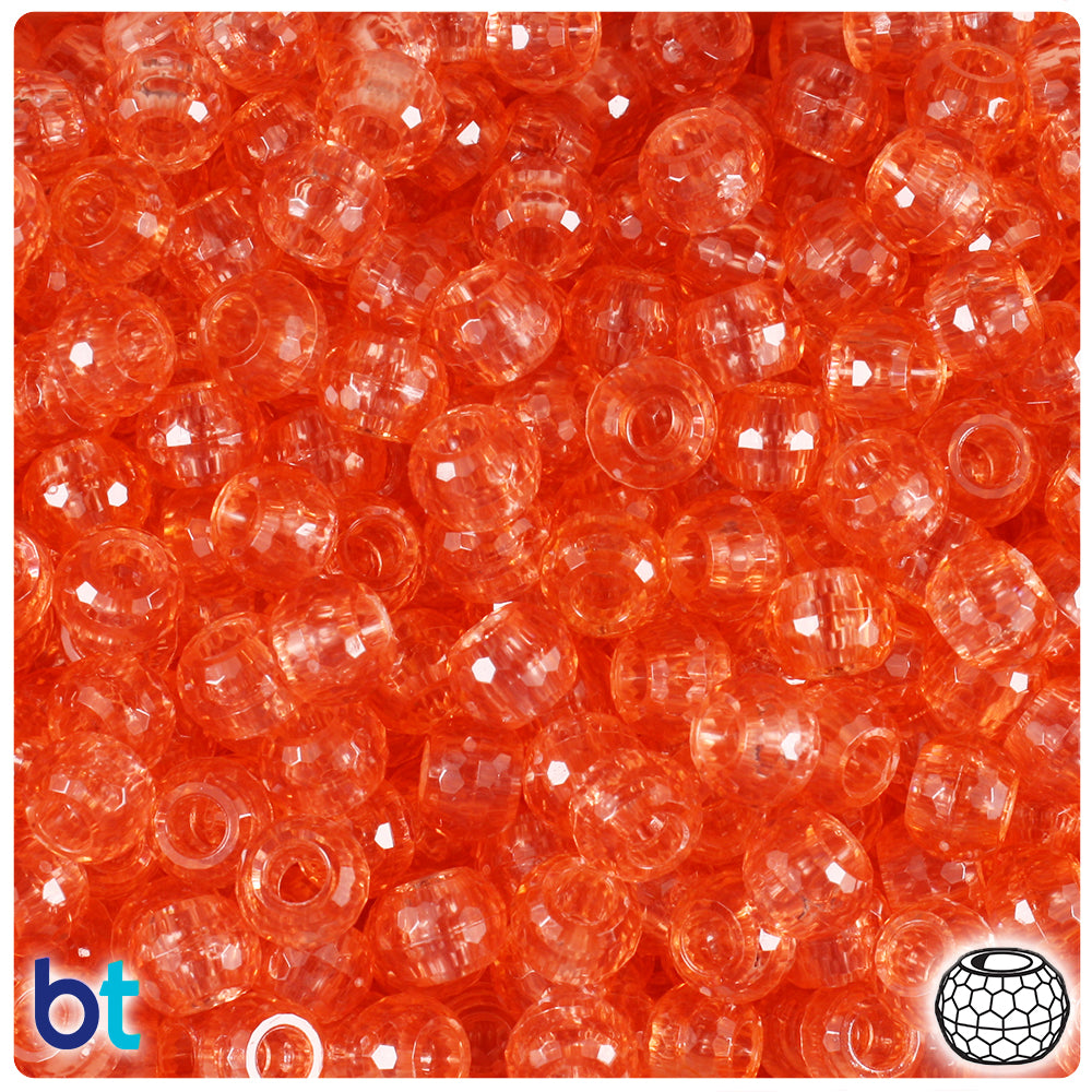 Tangerine Transparent 9mm Faceted Barrel Pony Beads (500pcs)