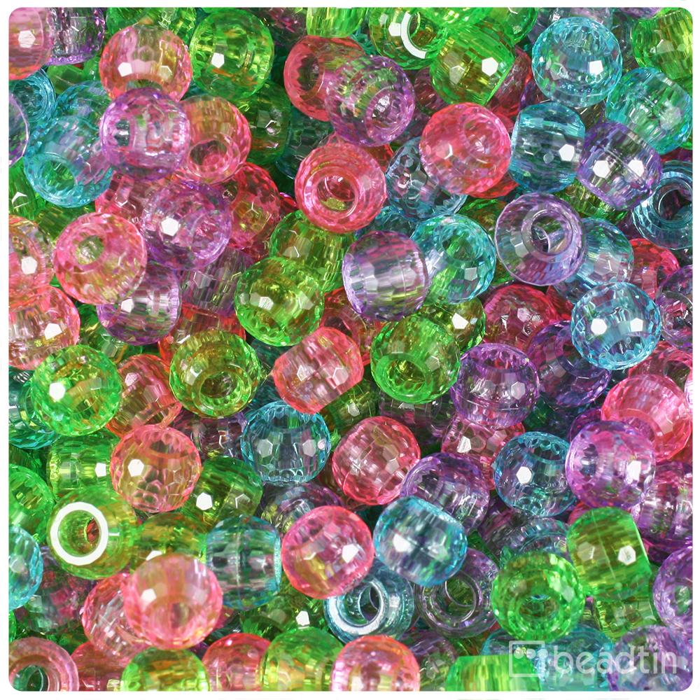 Soft Mix Transparent 9mm Faceted Barrel Pony Beads (100pcs)