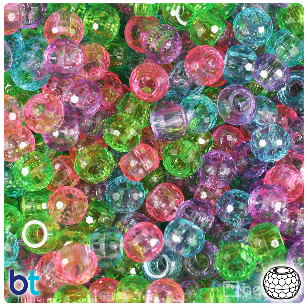 Soft Mix Transparent 9mm Faceted Barrel Pony Beads (500pcs)