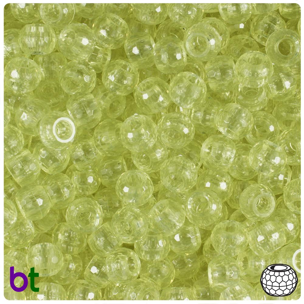 Pastel Yellow Transparent 9mm Faceted Barrel Pony Beads (100pcs)