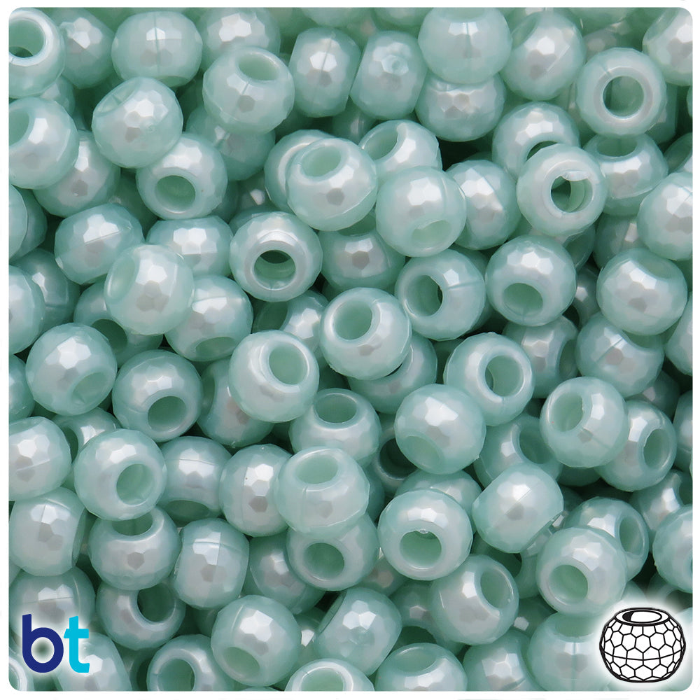 Light Caribbean Pearl 9mm Faceted Barrel Pony Beads (100pcs)