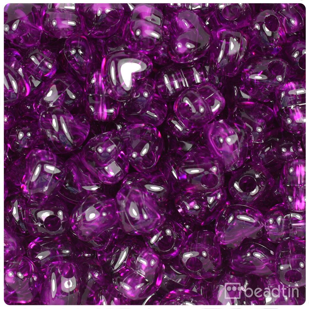 Dark Amethyst Transparent 12mm Heart (HH) Pony Beads (50pcs)