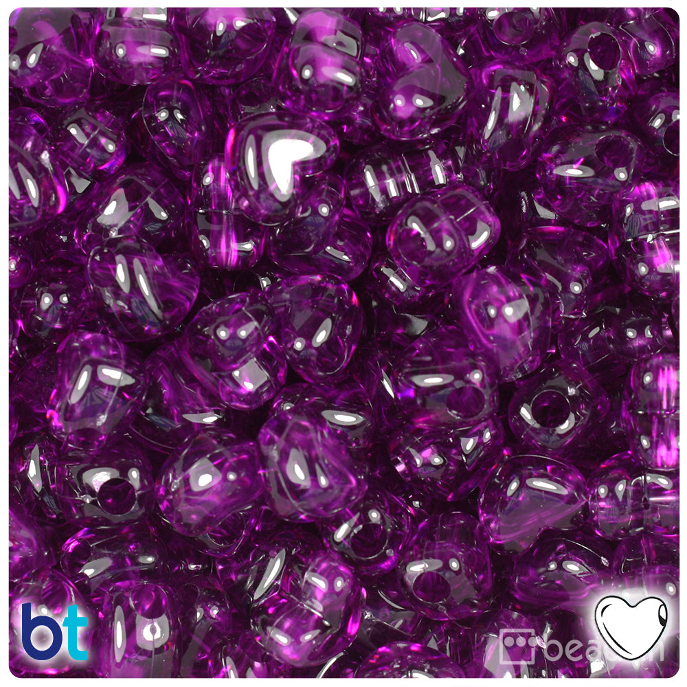 Dark Amethyst Transparent 12mm Heart (HH) Pony Beads (250pcs)