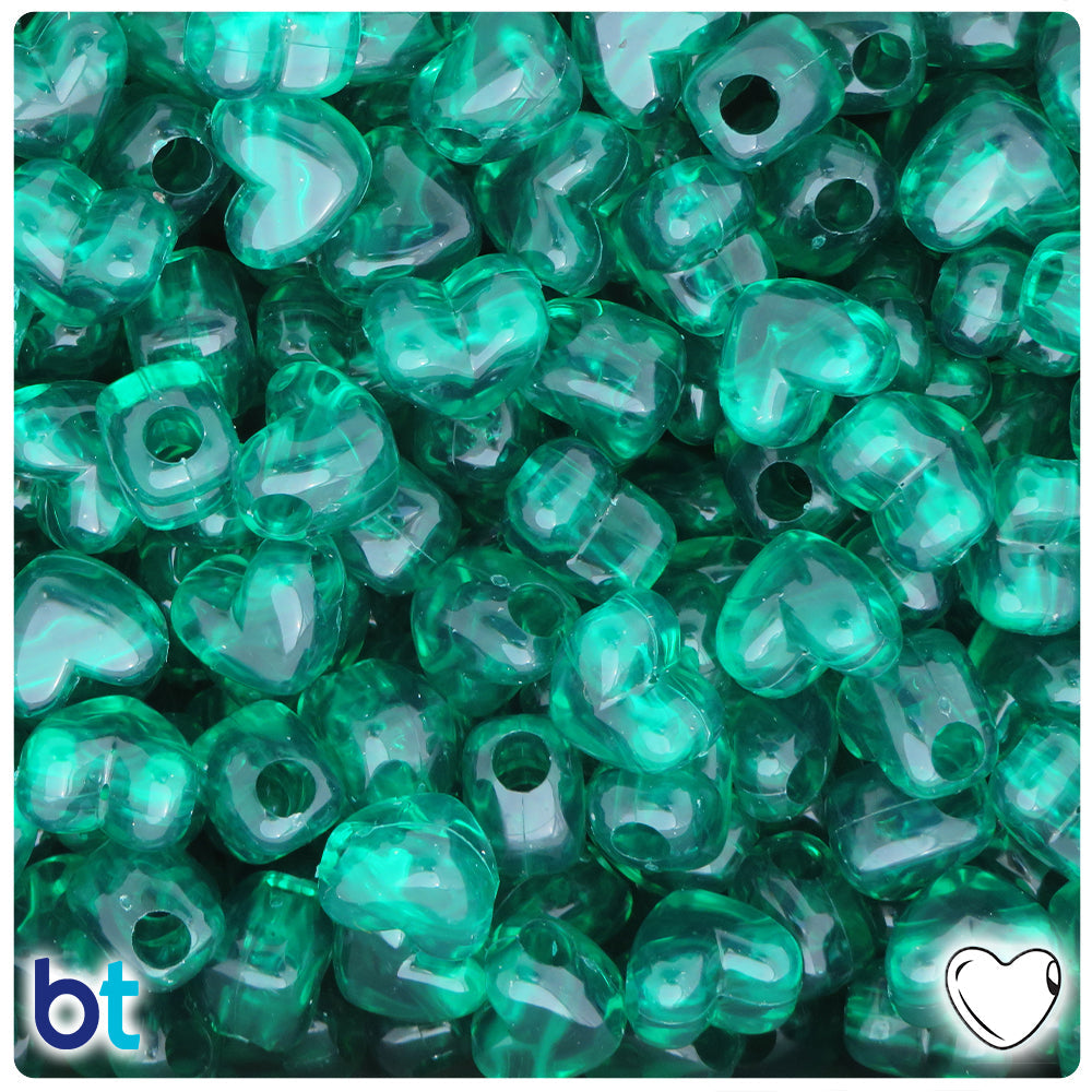 Emerald Transparent 12mm Heart (HH) Pony Beads (50pcs)