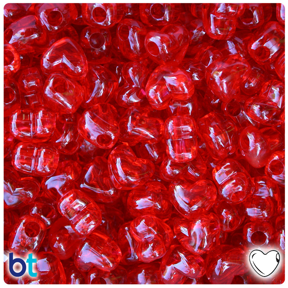 Ruby Transparent 12mm Heart (HH) Pony Beads (250pcs)