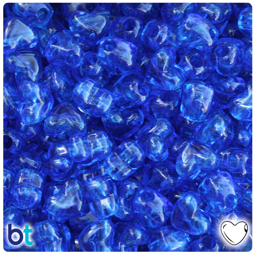 Dark Sapphire Transparent 12mm Heart (HH) Pony Beads (250pcs)