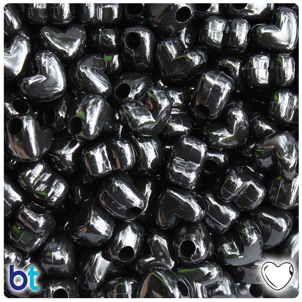 Black Opaque 12mm Heart (HH) Pony Beads (250pcs)