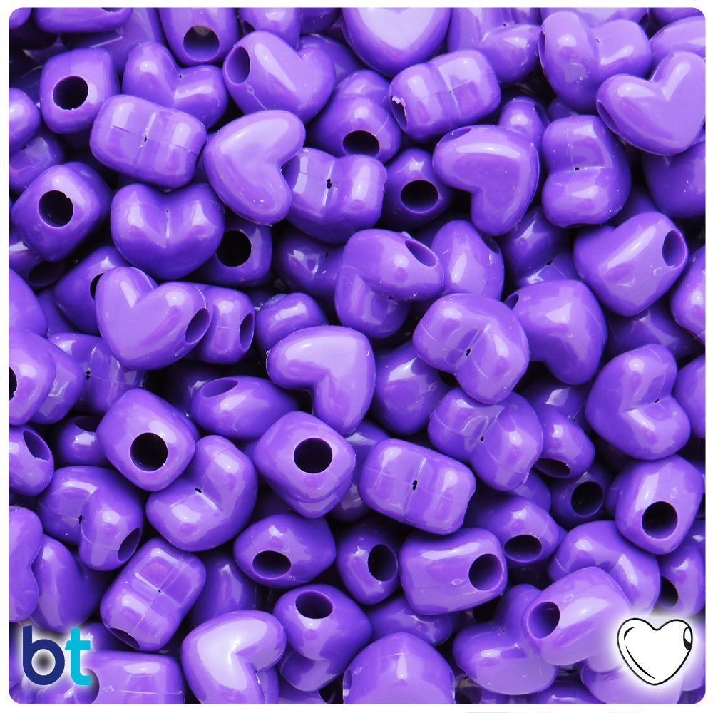 Dark Lilac Opaque 12mm Heart (HH) Pony Beads (250pcs)