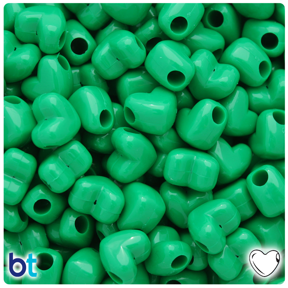 Green Opaque 12mm Heart (HH) Pony Beads (250pcs)