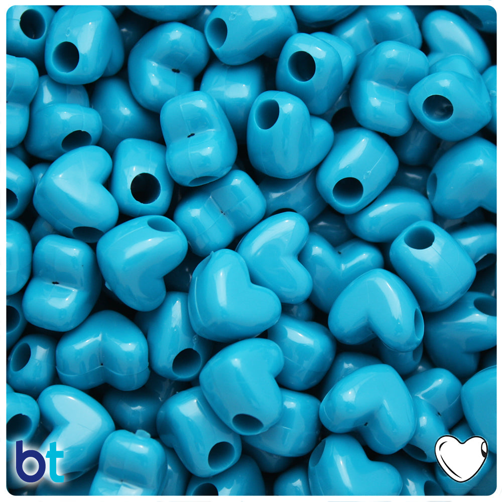 Dark Turquoise Opaque 12mm Heart (HH) Pony Beads (50pcs)