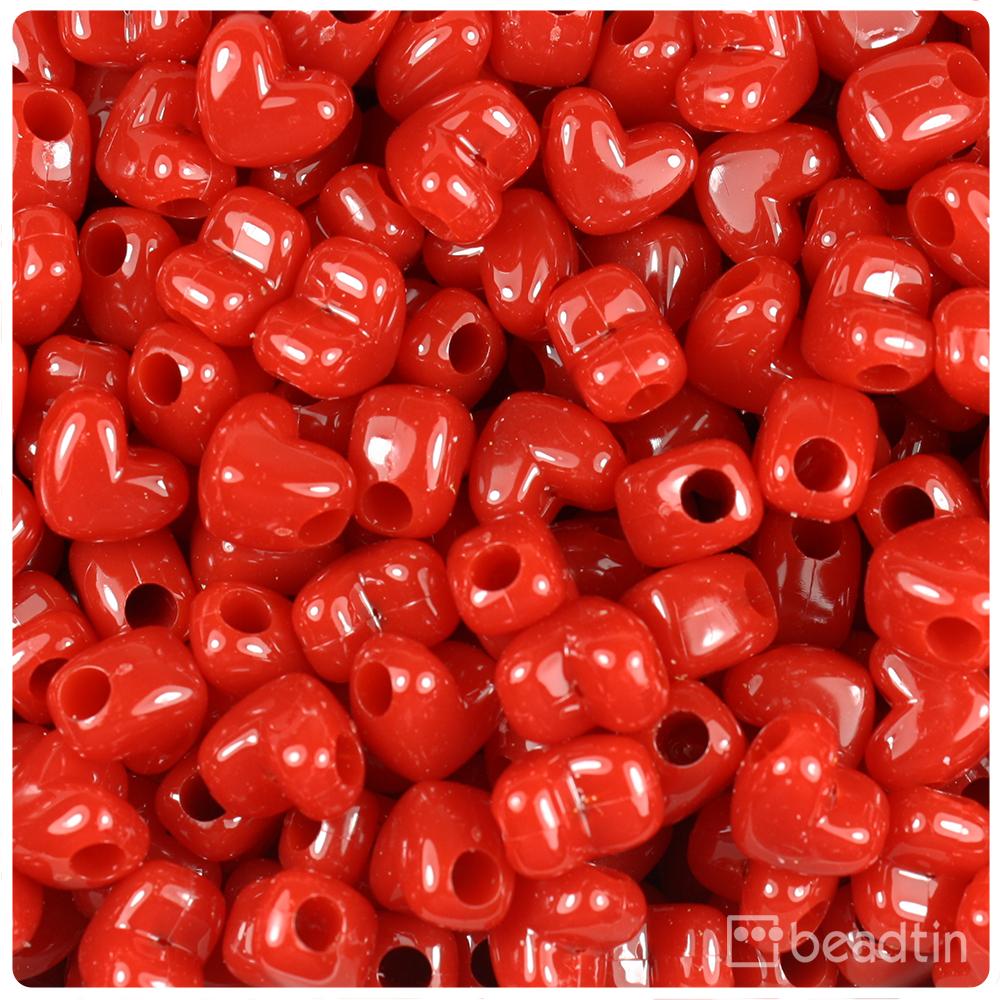 Red Opaque 12mm Heart (HH) Pony Beads (50pcs)