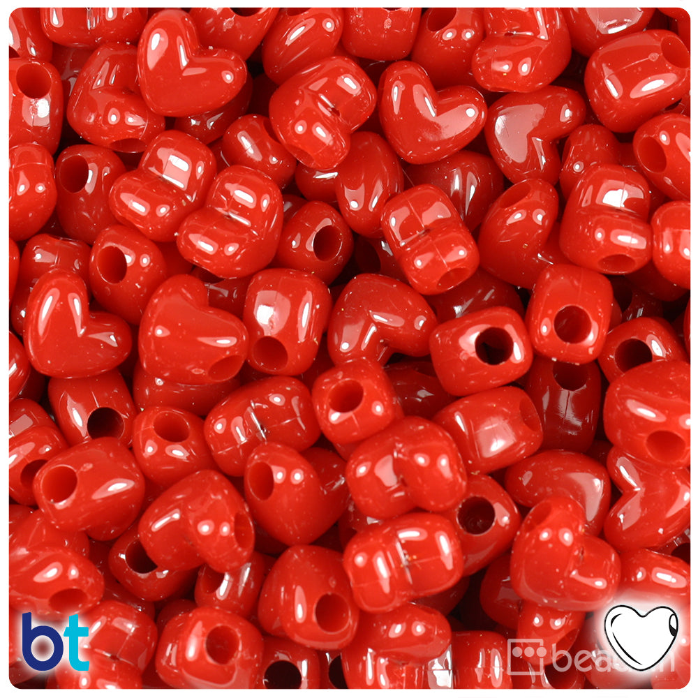 Red Opaque 12mm Heart (HH) Pony Beads (250pcs)