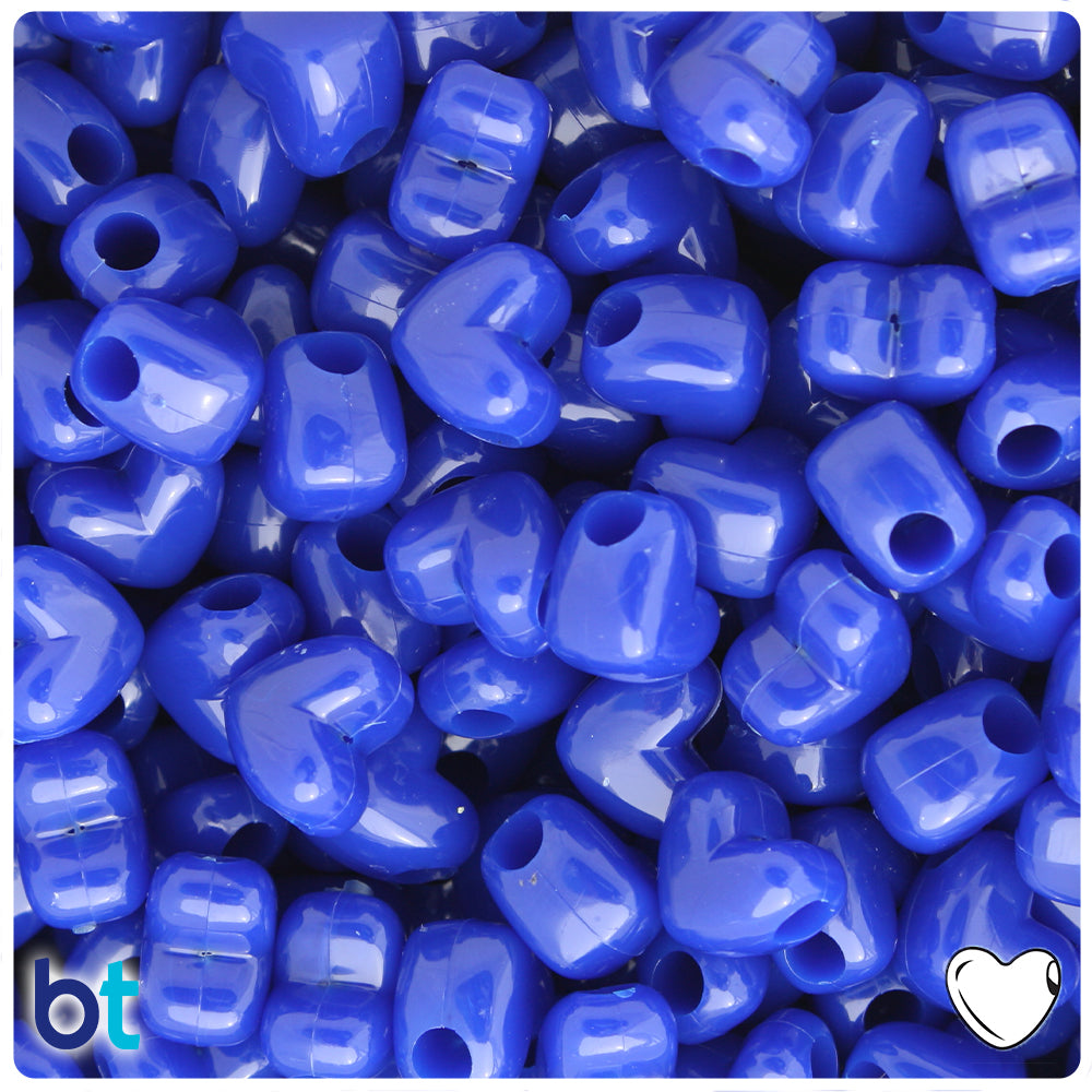 Royal Blue Opaque 12mm Heart (HH) Pony Beads (50pcs)