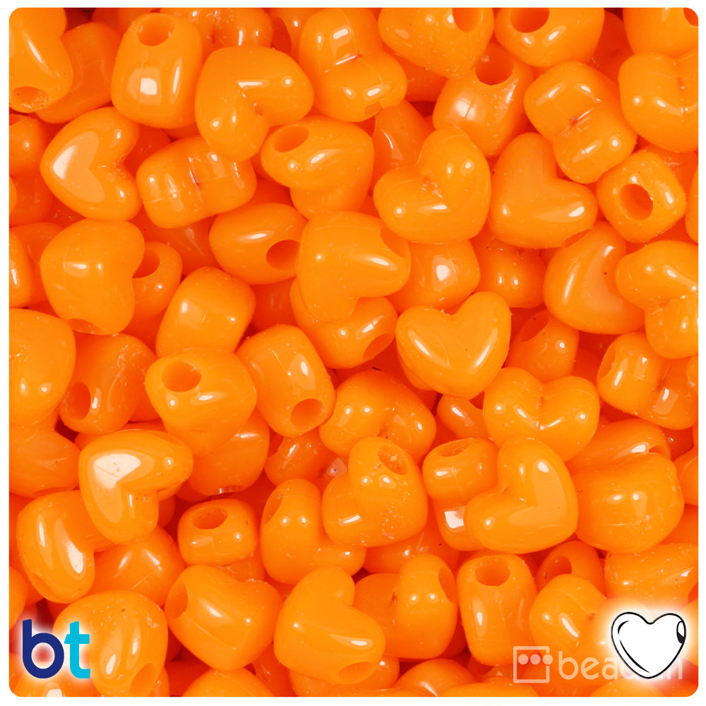 Orange Opaque 12mm Heart (HH) Pony Beads (250pcs)