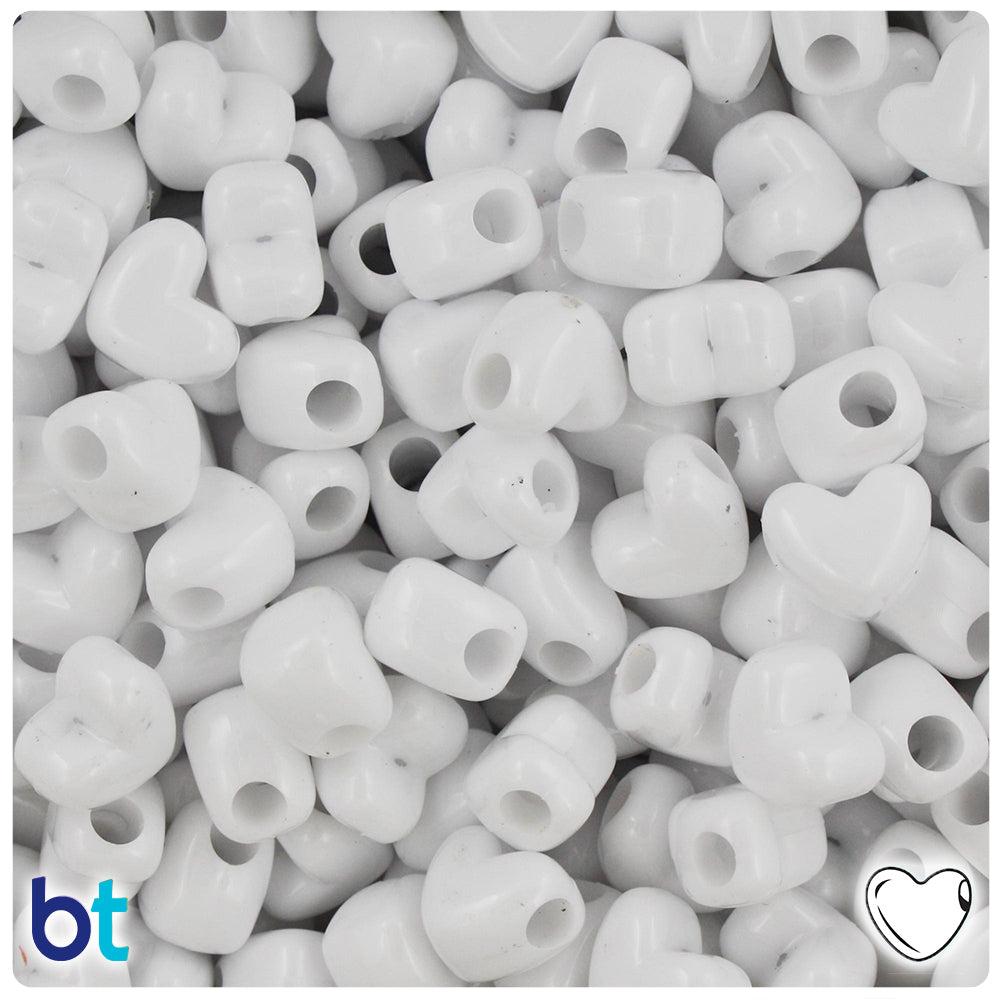 Bright White Opaque 12mm Heart (HH) Pony Beads (250pcs)