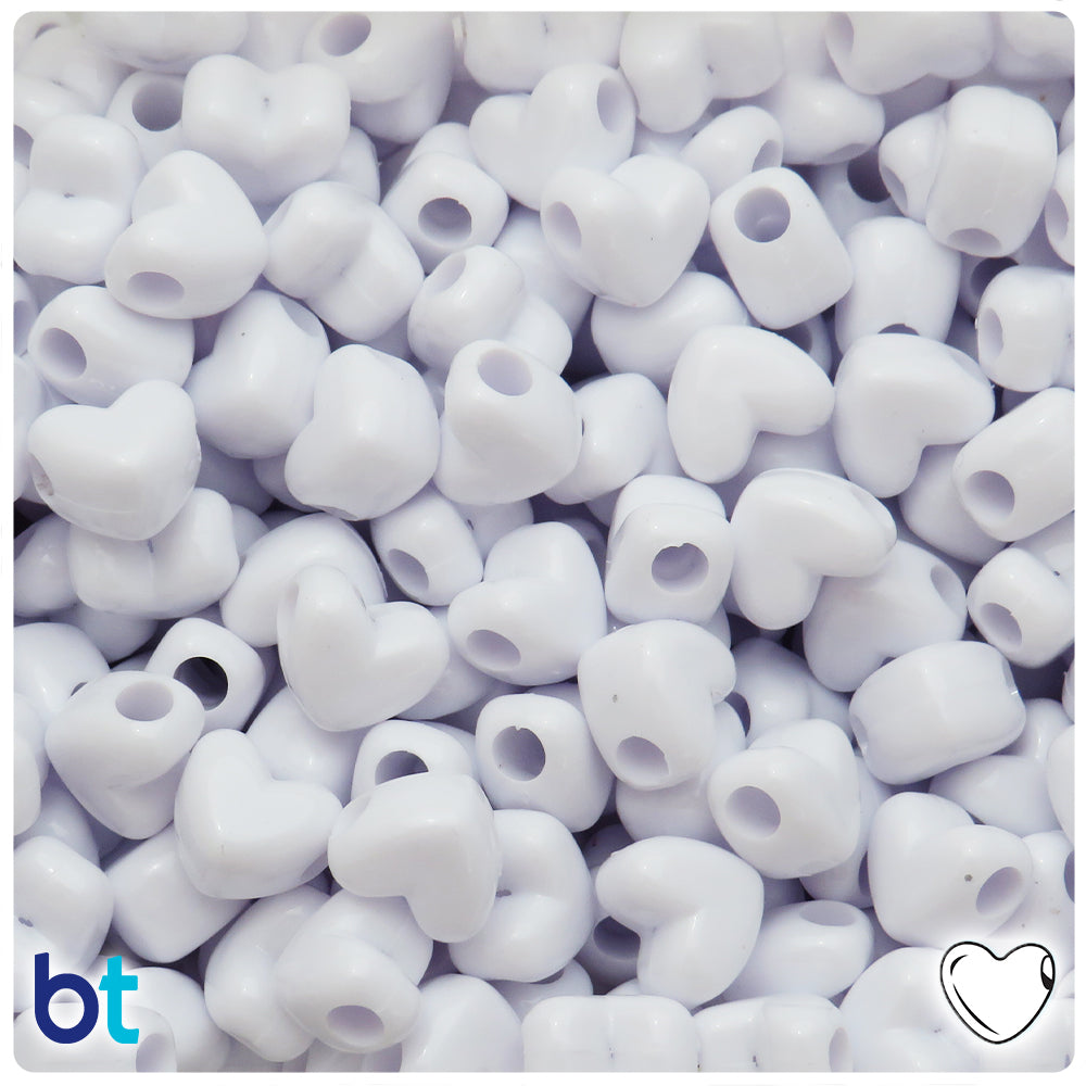 White Opaque 12mm Heart (HH) Pony Beads (50pcs)