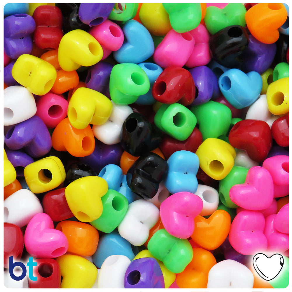 Opaque Mix 12mm Heart (HH) Pony Beads (50pcs)