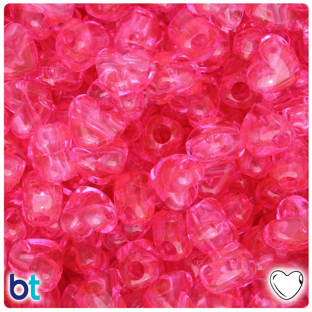Medium Pink Transparent 12mm Heart (HH) Pony Beads (250pcs)