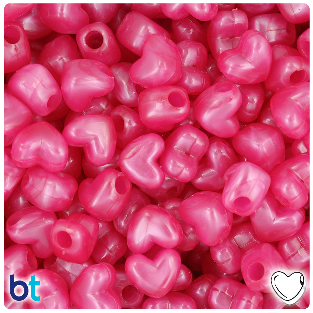 Hot Pink Pearl 12mm Heart (HH) Pony Beads (250pcs)
