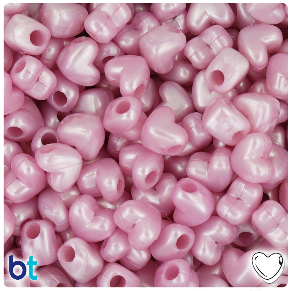 Light Pink Pearl 12mm Heart (HH) Pony Beads (250pcs)
