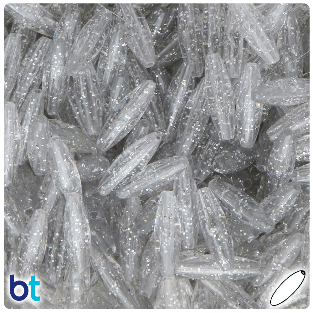 Silver Sparkle 19mm Spaghetti Plastic Beads (150pcs)