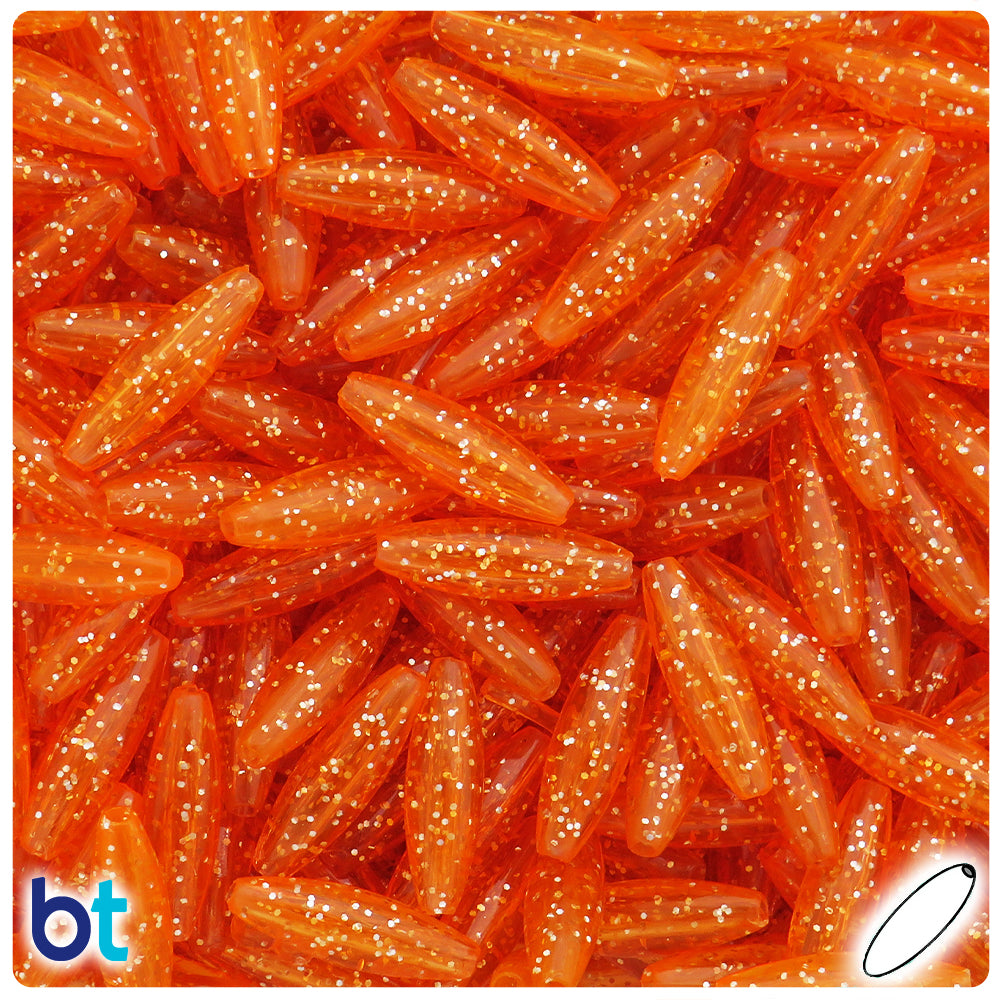 Orange Sparkle 19mm Spaghetti Plastic Beads (150pcs)