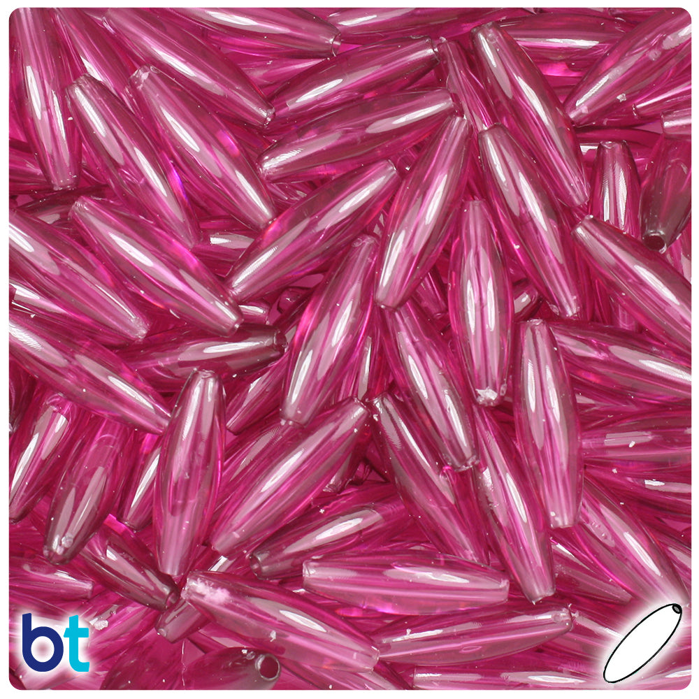 Fuchsia Transparent 19mm Spaghetti Plastic Beads (150pcs)