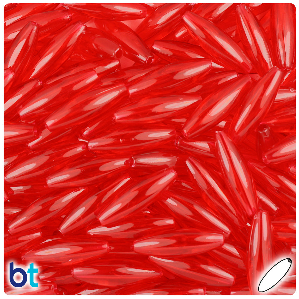 Ruby Transparent 19mm Spaghetti Plastic Beads (150pcs)